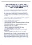 NCLEX ADAPTIVE QUIZ ATI 2023 ACTUAL QUESTIONS AND ANSWERS 100% PASSED EXAM