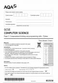 AQA GCSE COMPUTER SCIENCE Paper 1 (8525/1B: Computational thinking and programming skills – Python)