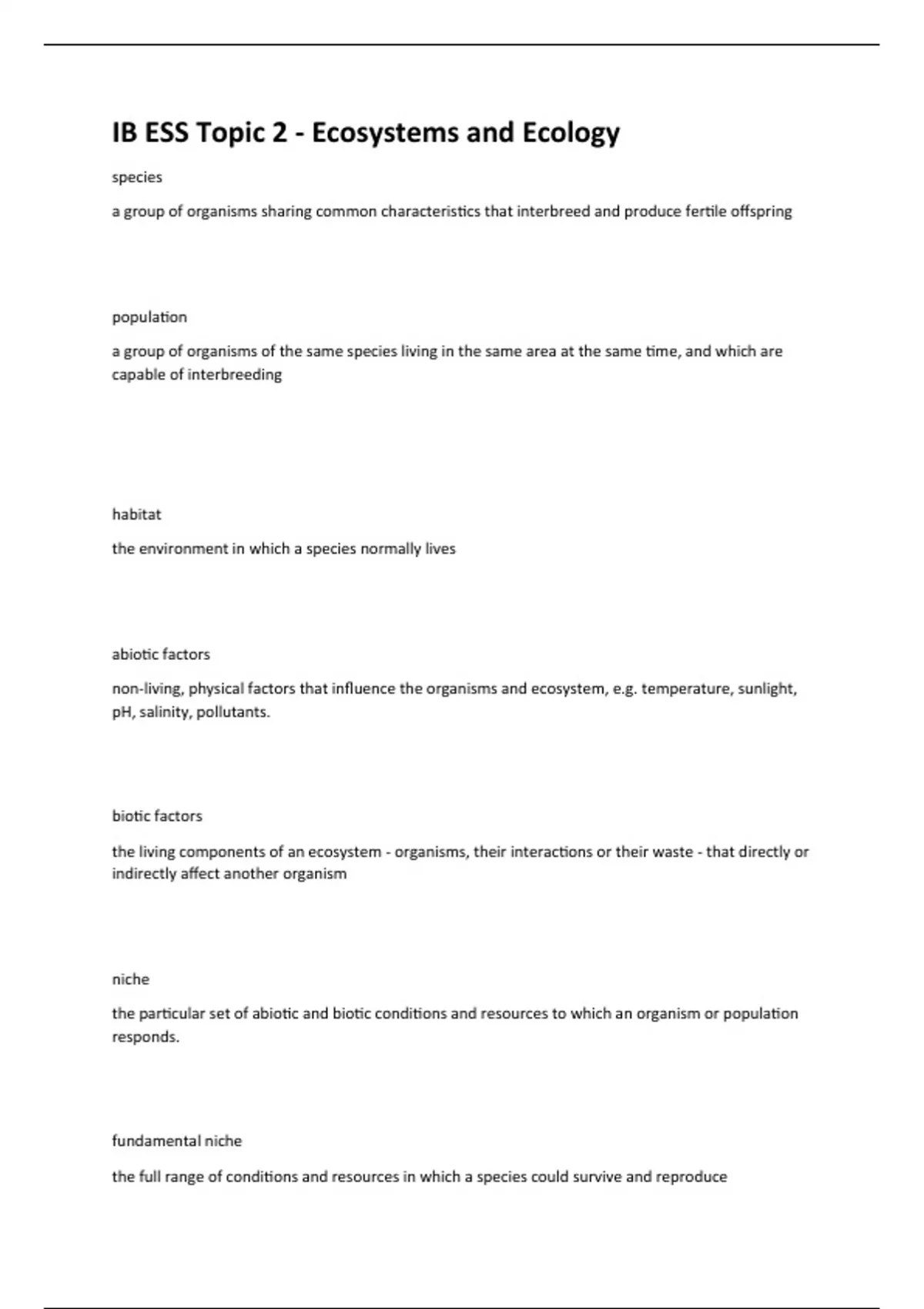 IB ESS Topic 2 Ecosystems And Ecology Q A 100 CORRECT ANSWERS IB 