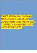 CWEA Collection Systems Maintenance EXAM 140 QUESTIONS AND VERIFIED CORRECT ANSWERS 2023 LATEST UPDATE.