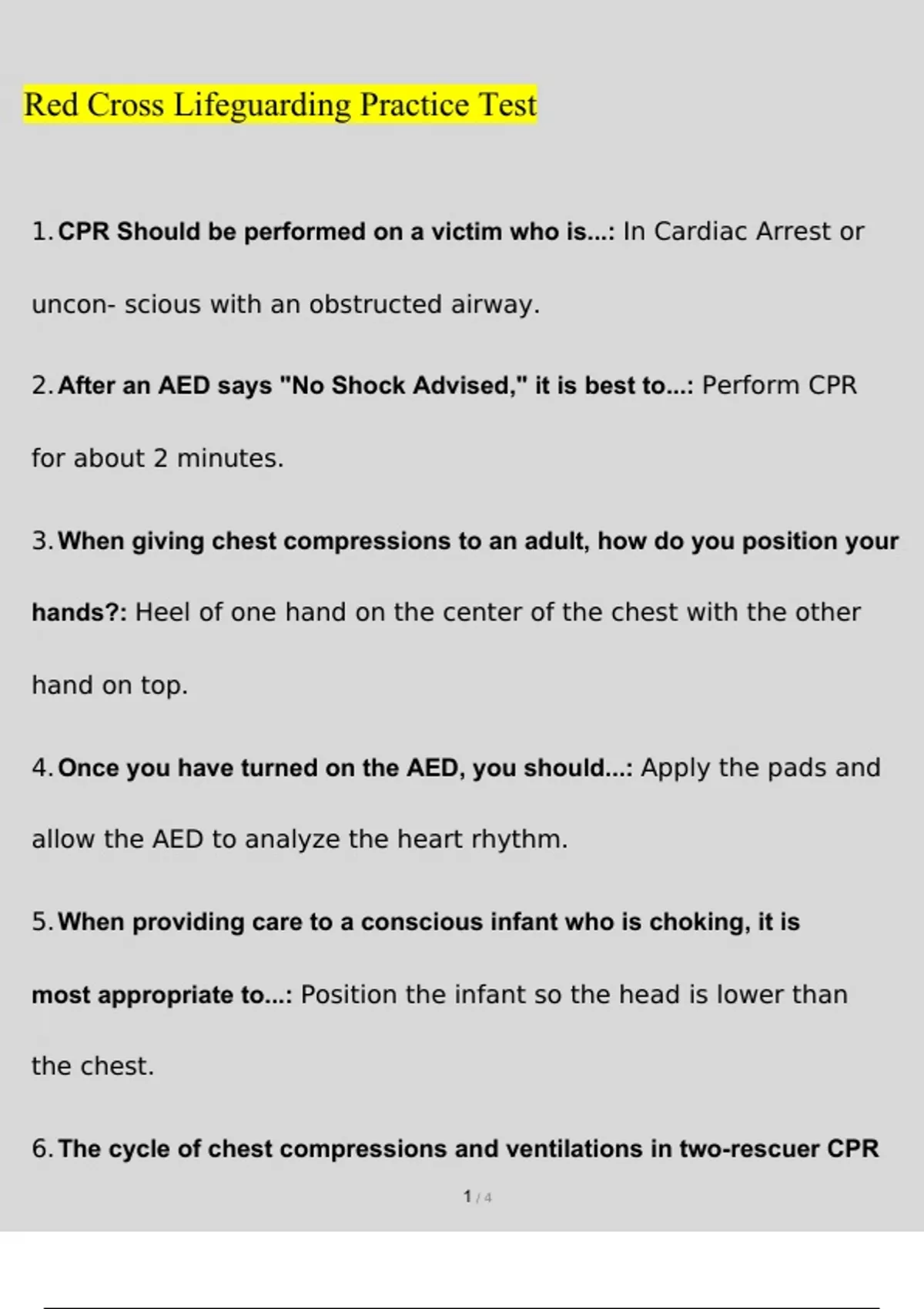 Red Cross Lifeguarding Practice Test Exam Questions and Answers (2022/