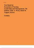 Test Bank for Essentials of Nursing Leadership and Management, 7th Edition, Sally A. Weiss, Ruth M. Tappen, Karen Grimley