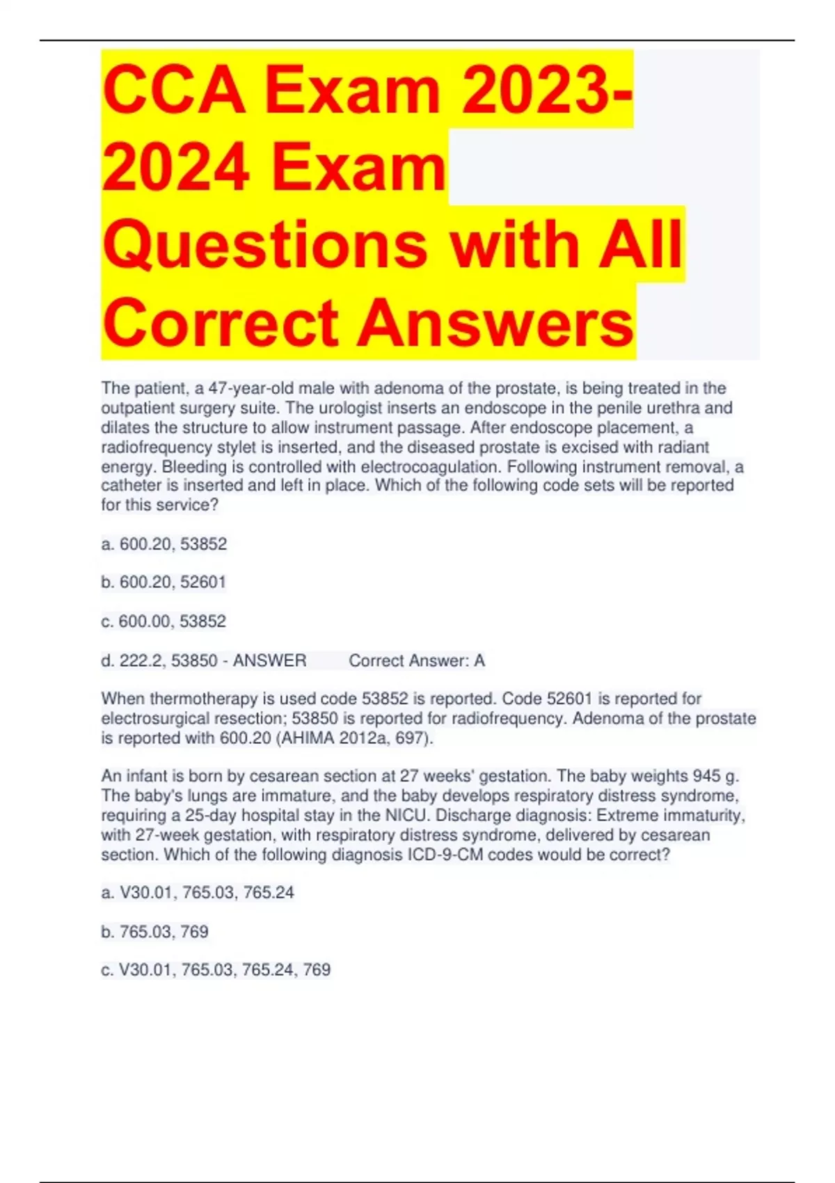 CCA Exam Exam Questions with All Correct Answers CCA Stuvia US