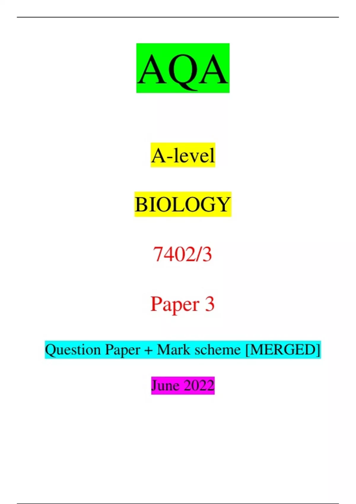 Aqa A Level Biology Paper 1 2023 Leak