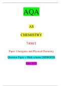 AQA AS CHEMISTRY 7404/1 Paper 1 Inorganic and Physical Chemistry Question Paper + Mark scheme [MERGED] June 2022