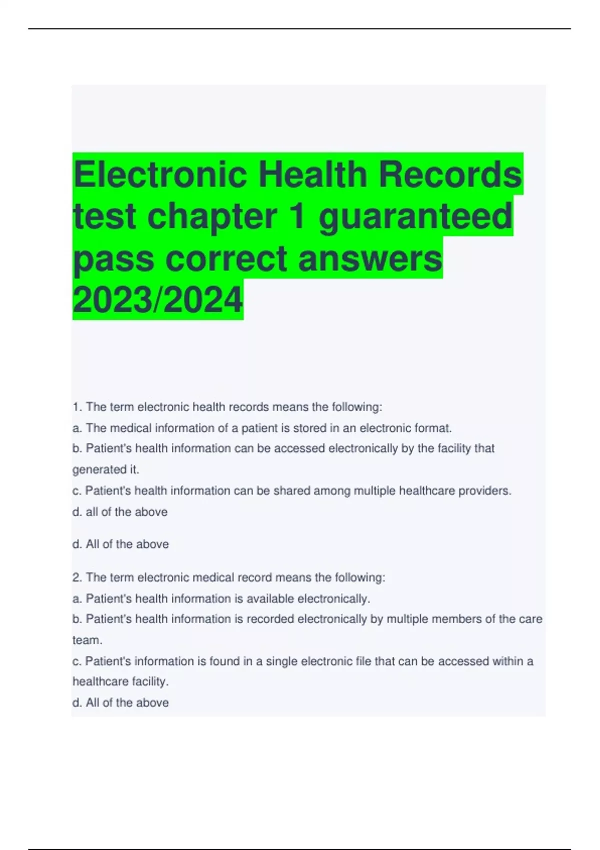 electronic-health-records-test-chapter-1-guaranteed-pass-correct