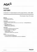 AQA-A -LEVEL HISTORY Component 1F Industrialisation and the people;Britain C1783-1885 (7042-1E) QUESTION PAPER