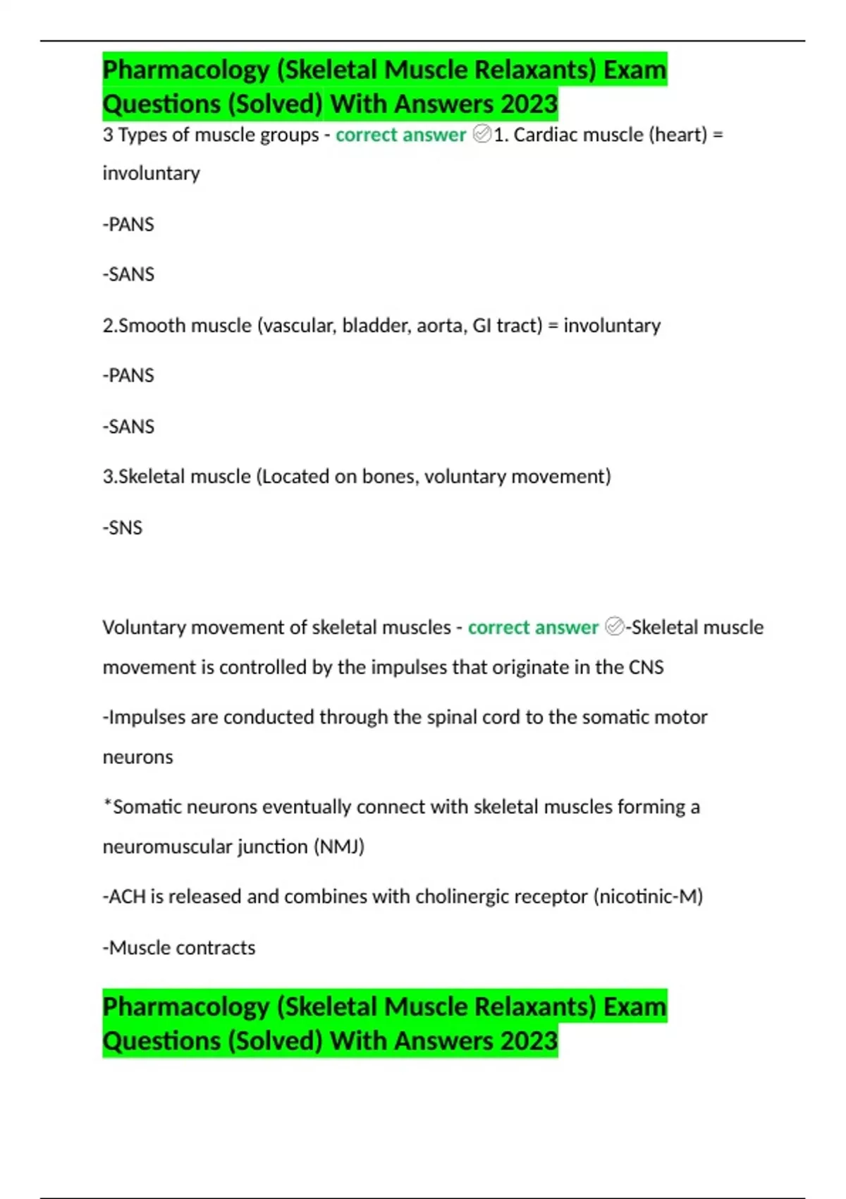 Muscle Relaxants Nursing Pharmacology Study Guide