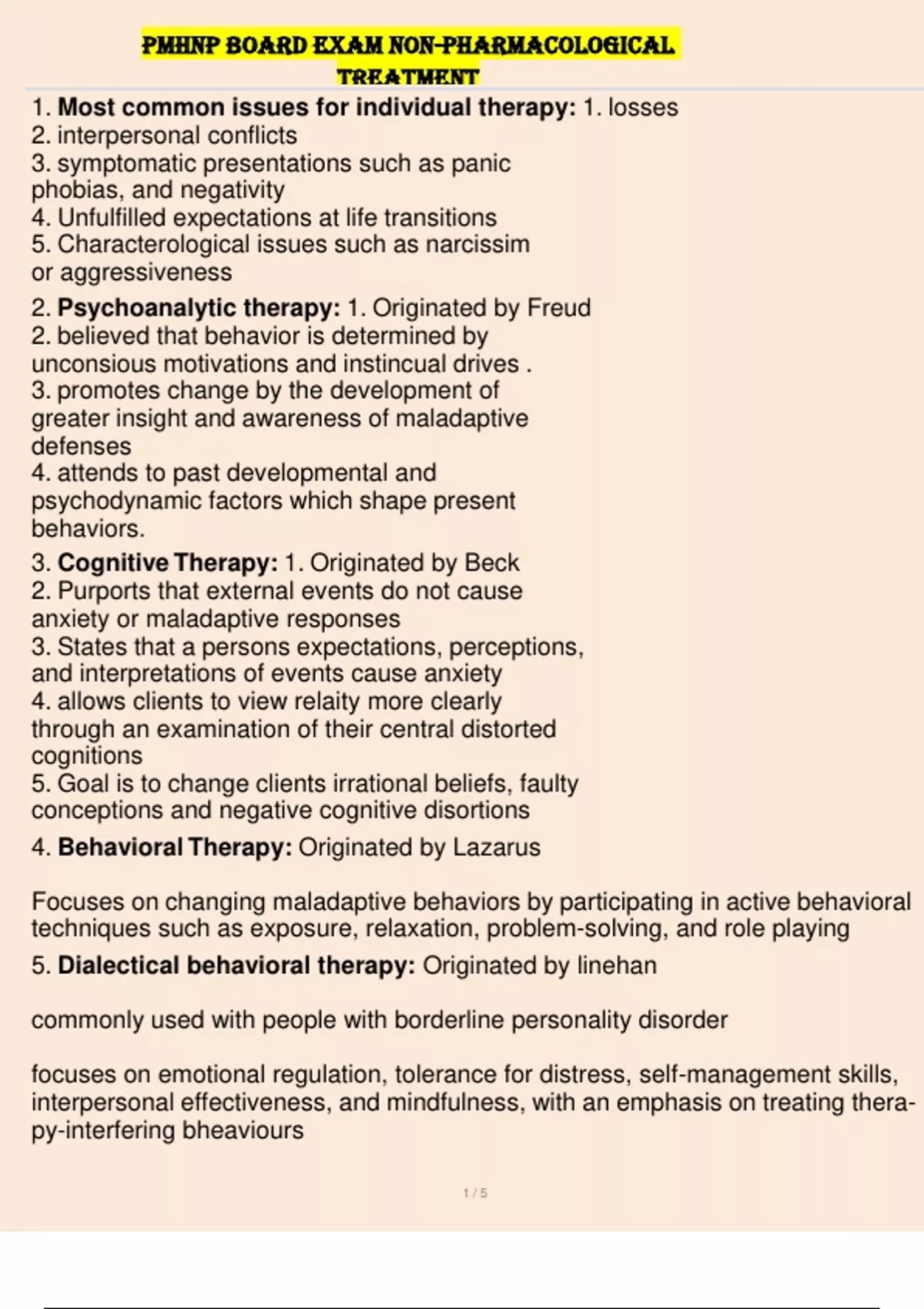 PMHNP Board Exam Non-pharmacological Treatment With Complete Solution ...