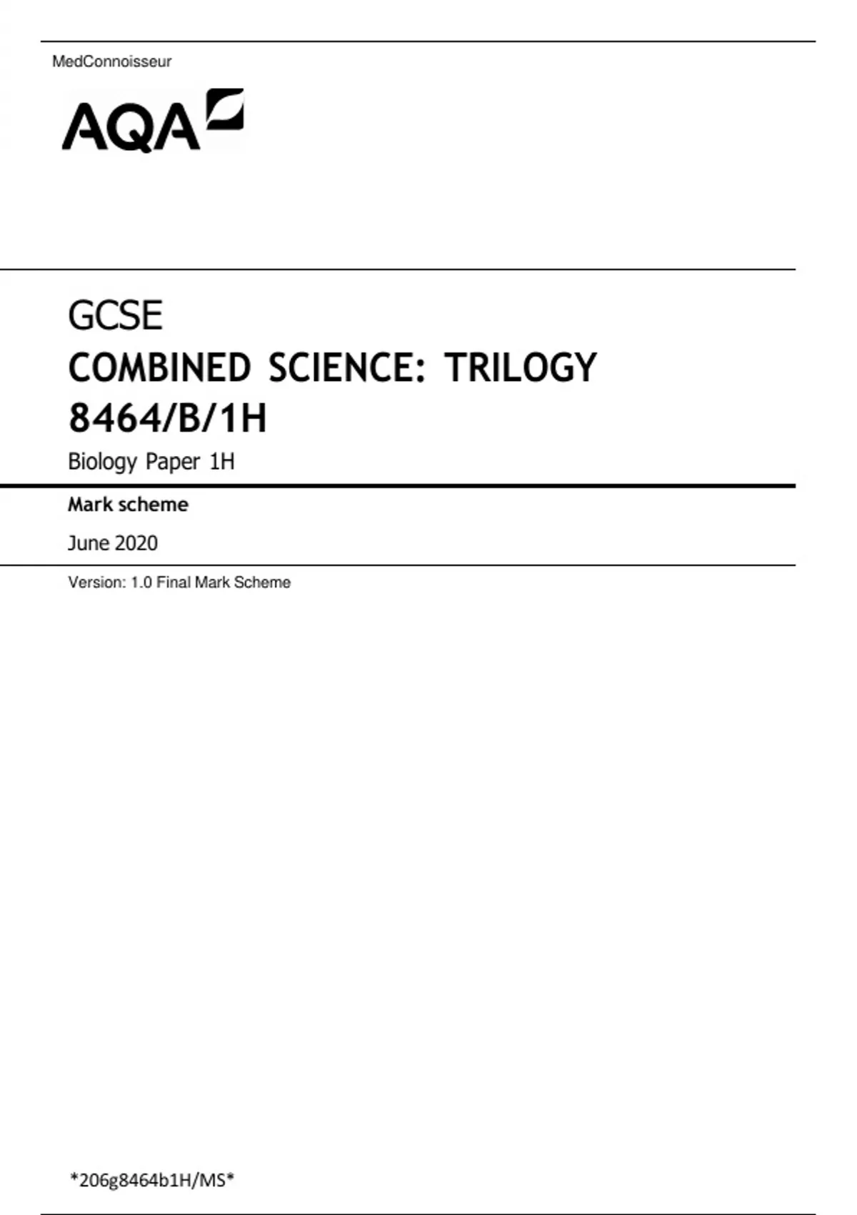 AQA Psychology Mark Schemes,AQA GCSE COMBINED SCIENCE: TRILOGY 8464/B ...