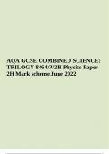 AQA GCSE COMBINED SCIENCE: TRILOGY 8464/P/2H Physics Paper 2H Mark scheme June 2022