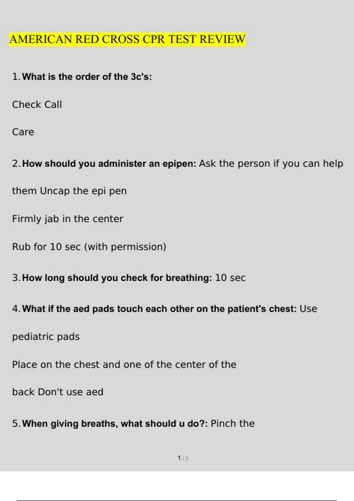AMERICAN RED CROSS CPR TEST REVIEW EXAM Questions and Answers (2022/