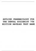 TEST BANK FOR APPLIED PHARMACOLOGY FOR THE DENTAL HYGIENIST 7TH EDITION HAVELES