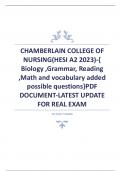 CHAMBERLAIN COLLEGE OF NURSING(HESI A2 2023)-{ Biology ,Grammar, Reading ,Math and vocabulary added possible questions}PDF DOCUMENT-LATEST UPDATE FOR REAL EXAM