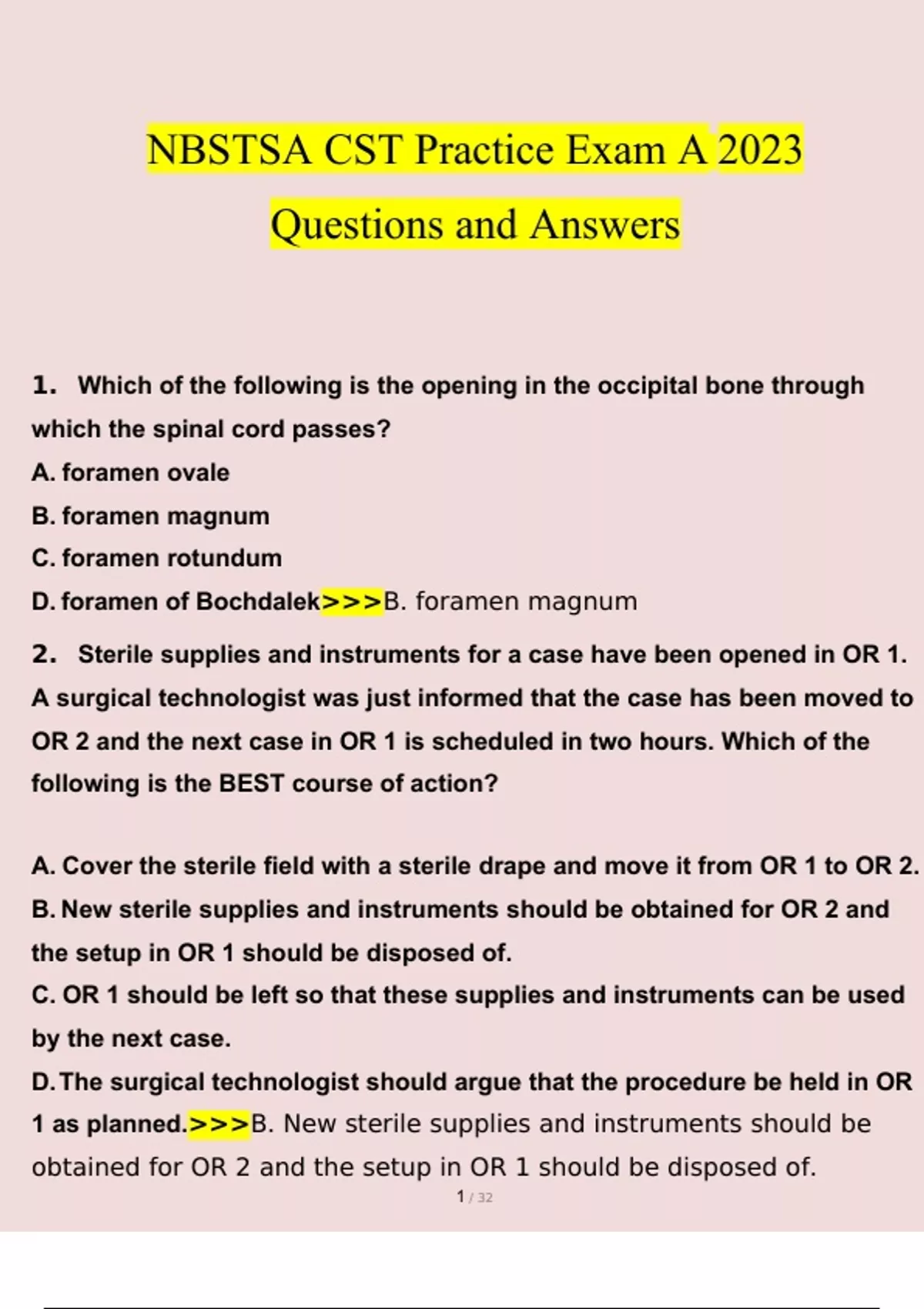 NBSTSA CST Practice Exam A Questions 2023 - 2024 With Verified Answers ...