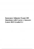 Insurance Adjuster Exam 2023 | Questions with Correc t Answers | Latest 2023 Graded 100%