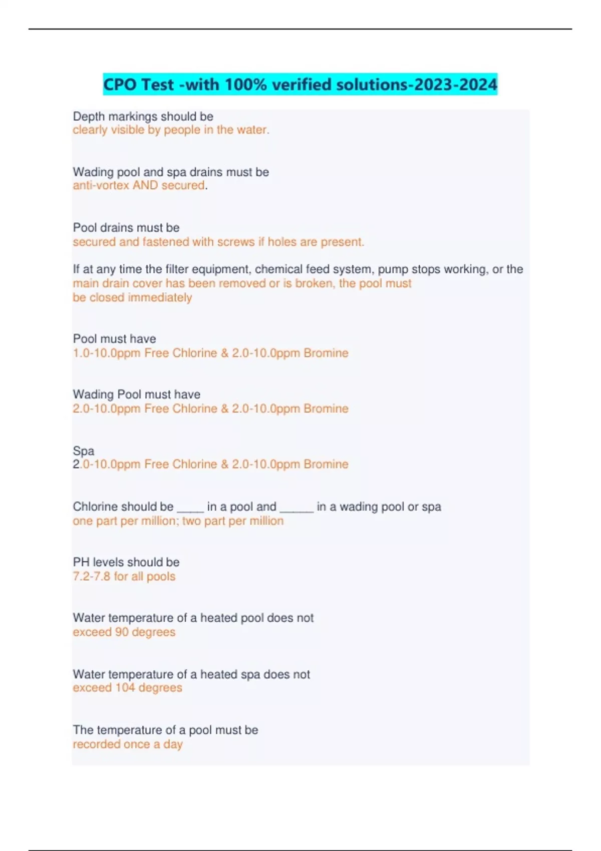 CPO Test with 100 verified solutions20232024 CPO Certified
