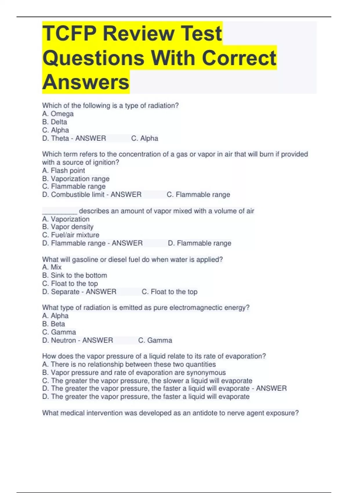 Tcfp Review Test Questions With Correct Answers - Tcfp - Stuvia Us