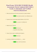 Final Exam: NUR 2092/ NUR2092 Health Assessment (Newly Updated 2023/ 2024) | Grade A | Questions and Verified Answers| Rasmussen