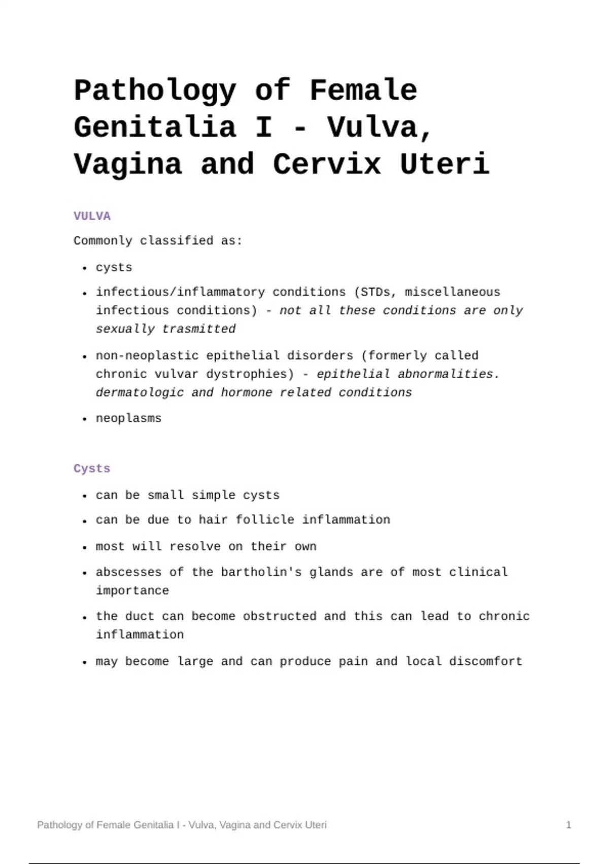 Summary Pathology of Vagina, Vulva and Cervix - Obstetrics and ...