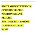 Bontrager's Textbook of Radiographic Positioning and Related Anatomy 10th Edition Lampignano Test Bank Revised 2023