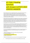 ATI TEAS 7 Reading Questions with Answers (LATEST) 2023  VERIFIED ANSWERS