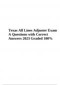 Texas All Lines Adjuster Test Prep Questions and Answers 2023 | Graded 100%