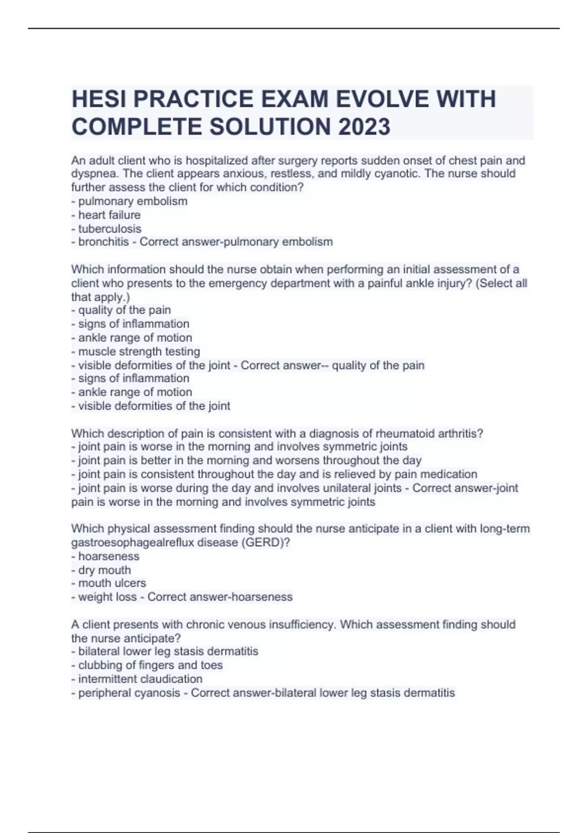 Hesi Practice Exam Evolve With Complete Solution 2023 Hesi Milestone Stuvia Us 1900