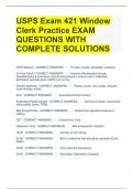USPS Exam 421 Window Clerk Practice EXAM QUESTIONS WITH COMPLETE SOLUTIONS