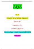 AQA GCSE COMBINED SCIENCE: TRILOGY 8464/C/1F Foundation Tier Chemistry Paper 1F Question Paper + Mark scheme [MERGED] June 2022 *jun228464c1f01* IB/M/Jun22/E9 8464/C/1F  For Examiner’s Use Question Mar