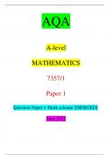 AQA A-level MATHEMATICS 7357/1 Paper 1 Question Paper + Mark scheme [MERGED] June 2022 PB/Jun22/E6 7357/1 (JUN227357101) A-level MATHEMATICS Paper 1 Time allowed: 2 hours