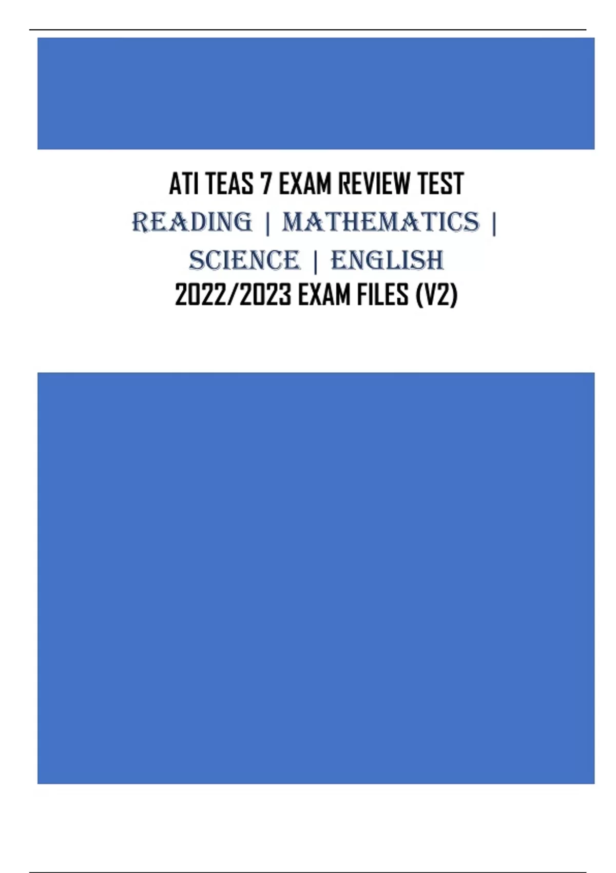 ATI TEAS 7 EXAM REVIEW TEST (V2) Reading | Mathematics | Science ...