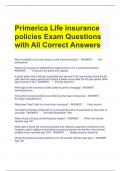 BUNDLE FOR PRIMERICA LIFE INSURANCE EXAM QUESTIONS AND ANSWERS ALL CORRECT