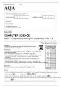 AQA GCSE COMPUTER SCIENCE Paper 1 June 2022 question paper- Computational thinking and programming skills – C#