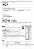AQA Gcse computer science paper 1A, 1B,1C  June 2022 question paper and mark scheme