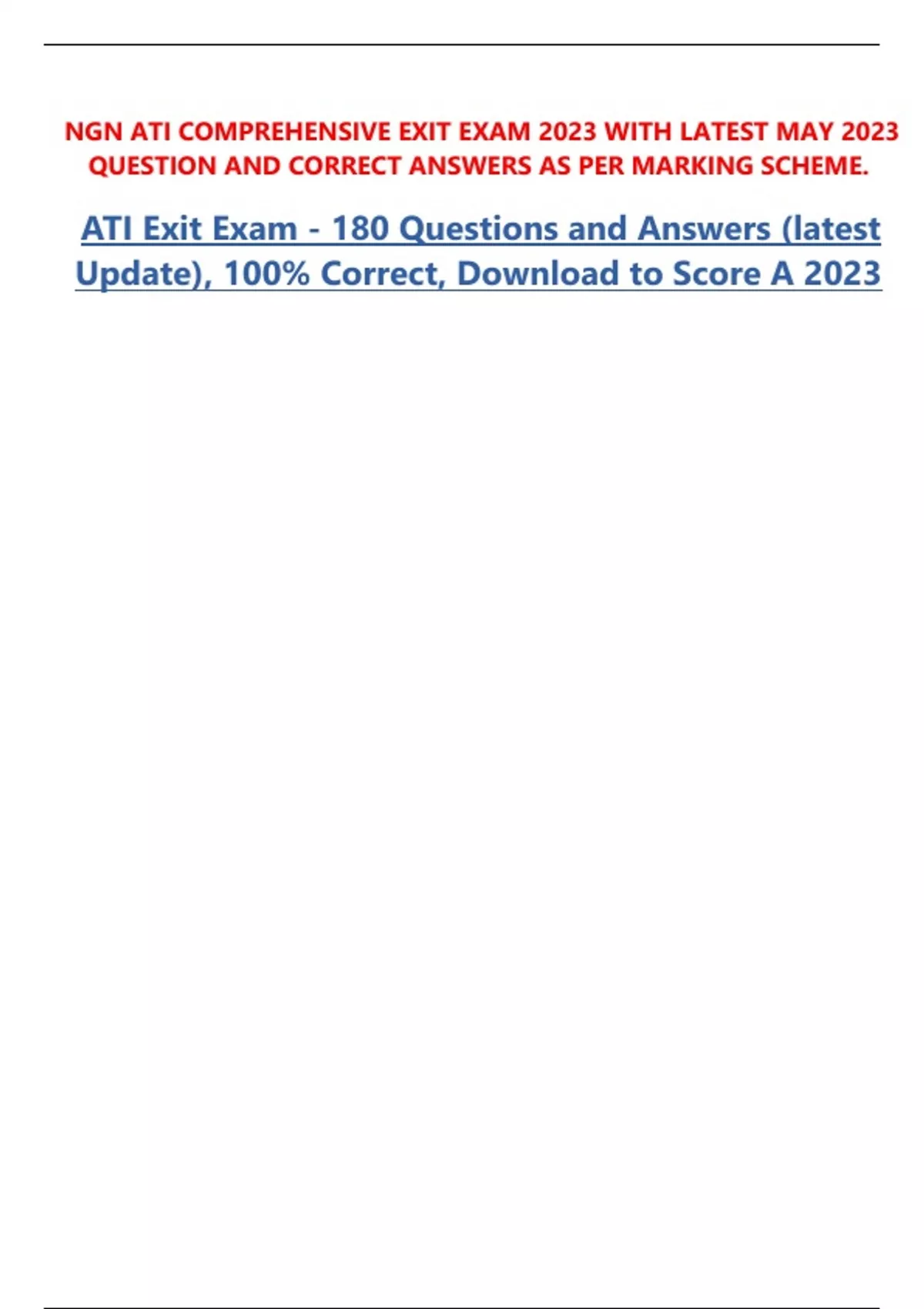 NGN ATI COMPREHENSIVE EXIT EXAM 2023 WITH LATEST MAY 2023 QUESTION AND