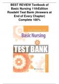 BEST REVIEW Textbook of  Basic Nursing 11thEdition  Rosdahl Test Bank (Answers at  End of Every Chapter)  Complete 100%