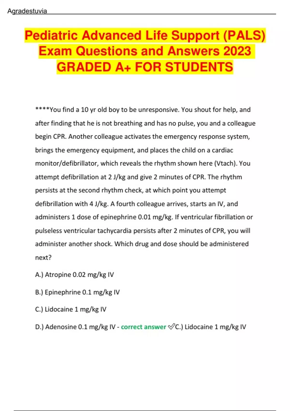 Pediatric Advanced Life Support (PALS) Exam Questions And Answers 2023 ...