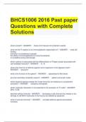 BHCS1006 2016 Past paper Questions with Complete Solutions 