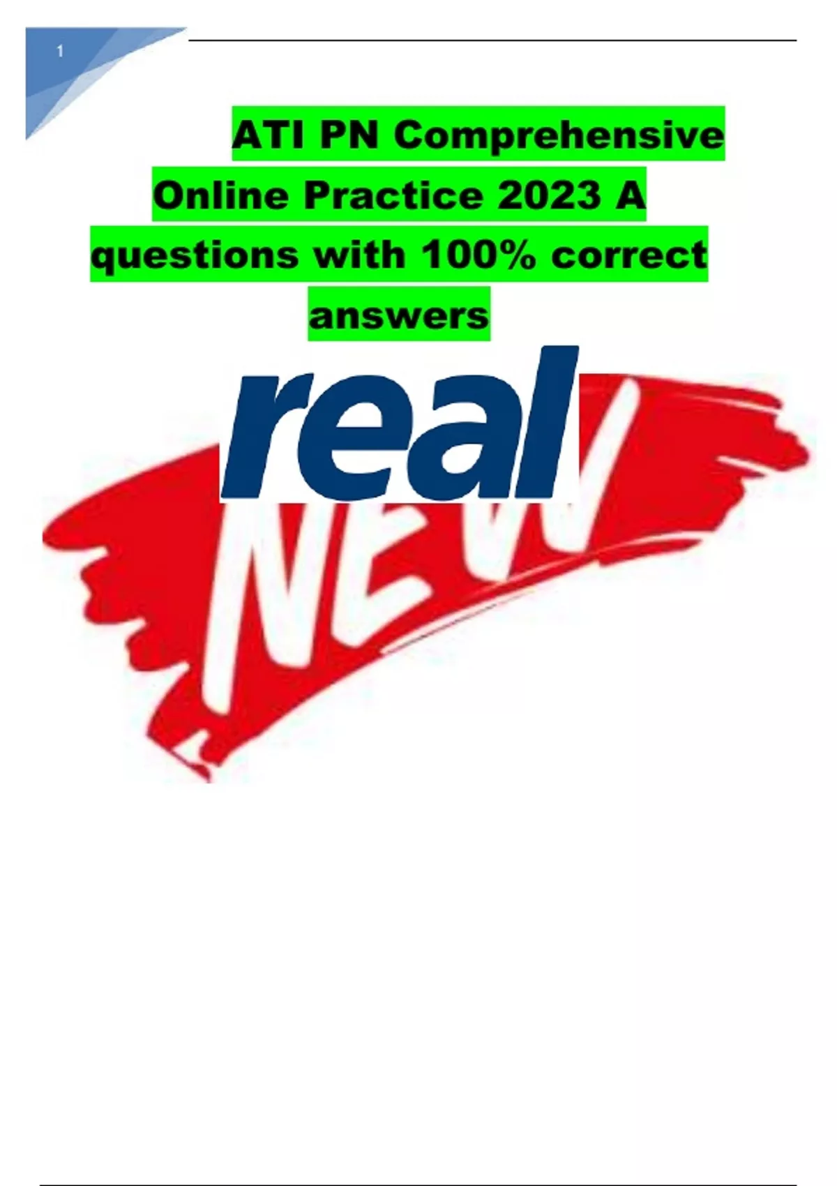 ATI PN Comprehensive Online Practice 2023 A questions with 100 correct