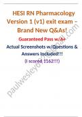 HESI RN Pharmacology Version 1 (v1) exit exam – Brand New Q&As! Guaranteed Pass w/A+ Actual Screenshots w/Questions & Answers Included!!! (I scored 1162!!!)