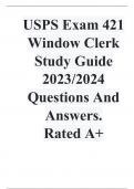 USPS Exam 421 Window Clerk Study Guide 2023-2024 Questions And Answers. Rated A+