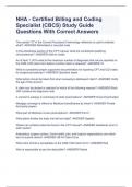 NHA - Certified Billing and Coding Specialist (CBCS) Study Guide Questions With Correct Answers