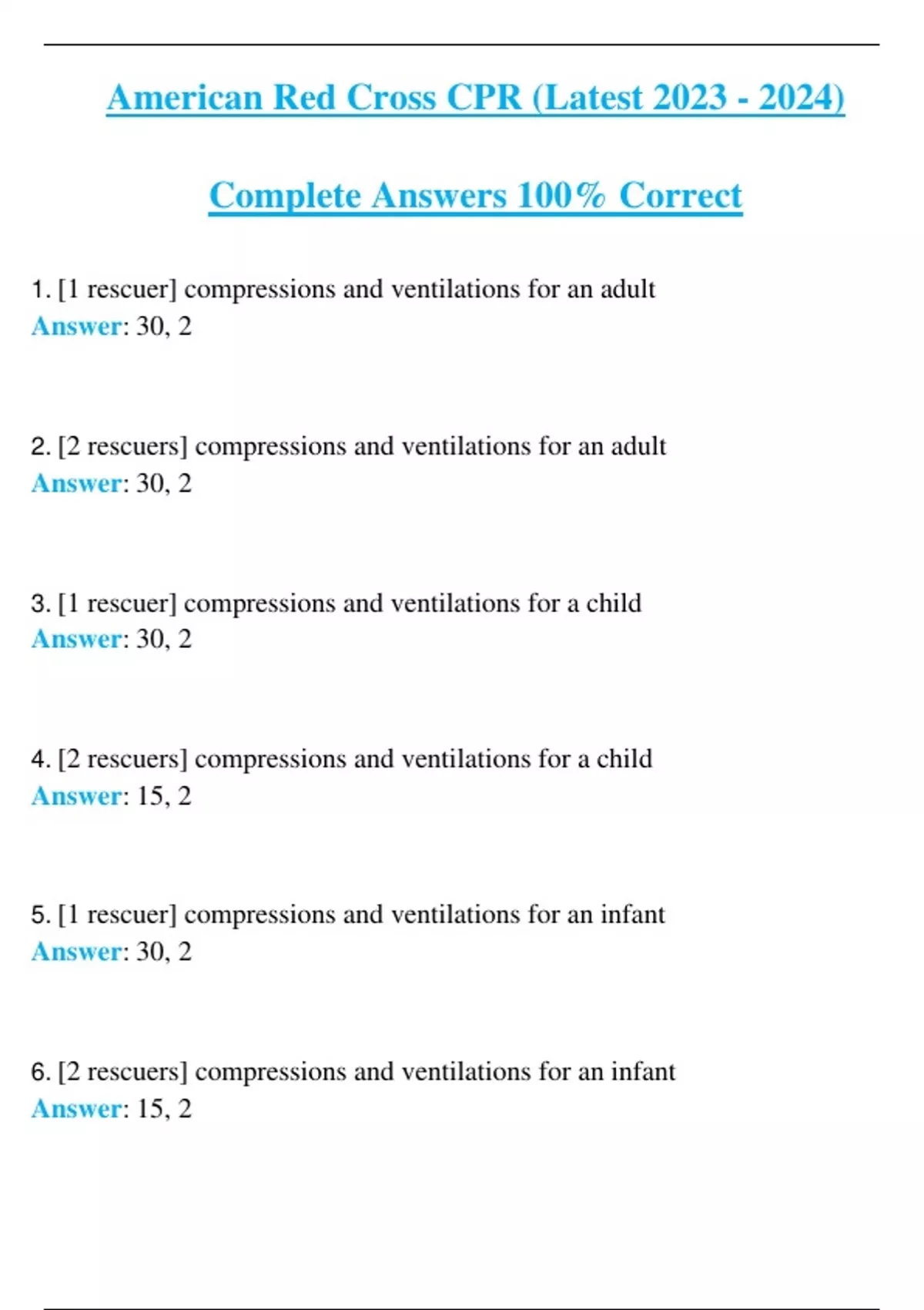 American Red Cross CPR (Latest 2023 - 2024) Complete Answers 100% ...