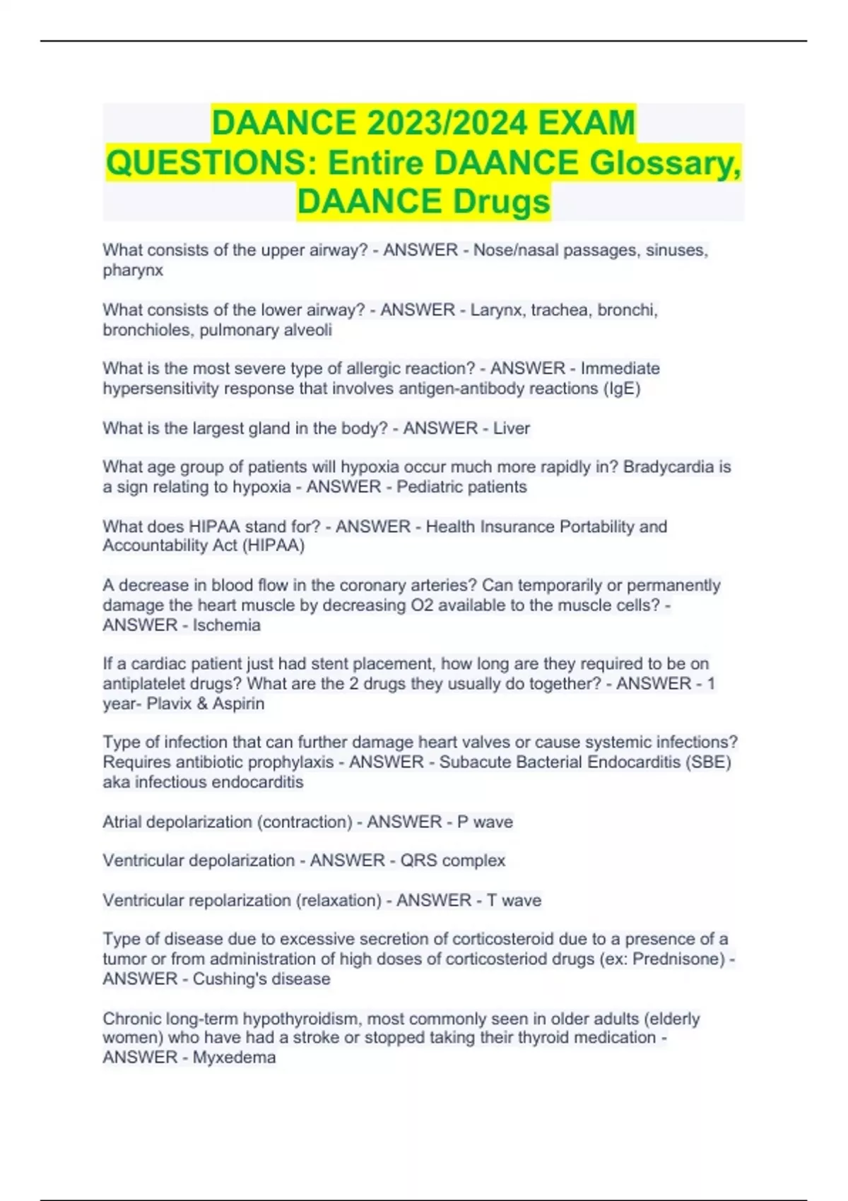 DAANCE 2023/2024 EXAM QUESTIONS Entire DAANCE Glossary, DAANCE Drugs