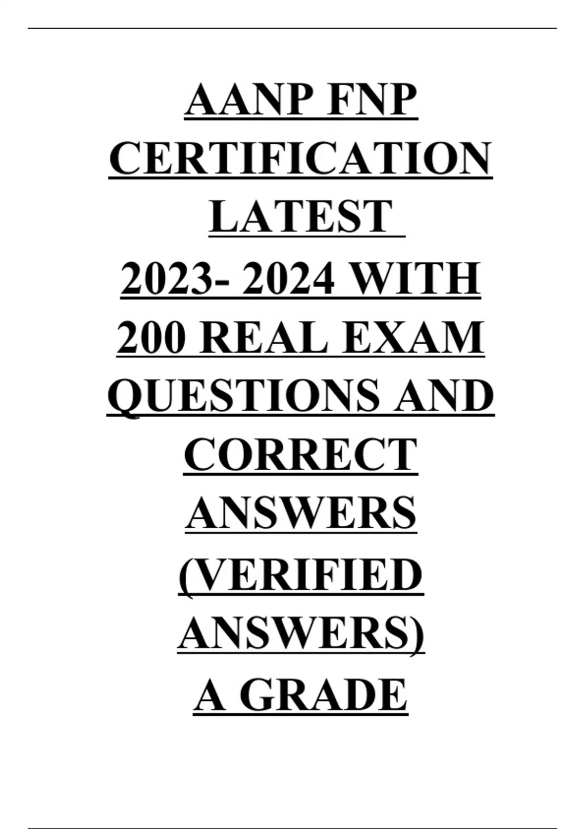 AANP FNP CERTIFICATION LATEST 20232024 WITH 200 REAL EXAM QUESTIONS