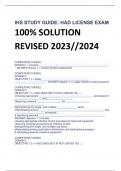 HS STUDY GUIDE: HAD LICENSE EXAM 100% SOLUTION  REVISED 2023//2024