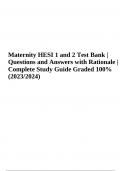 Maternity HESI 1 and 2 Test Bank - Questions and Answers with Rationale (Complete Study Guide Graded 100% )