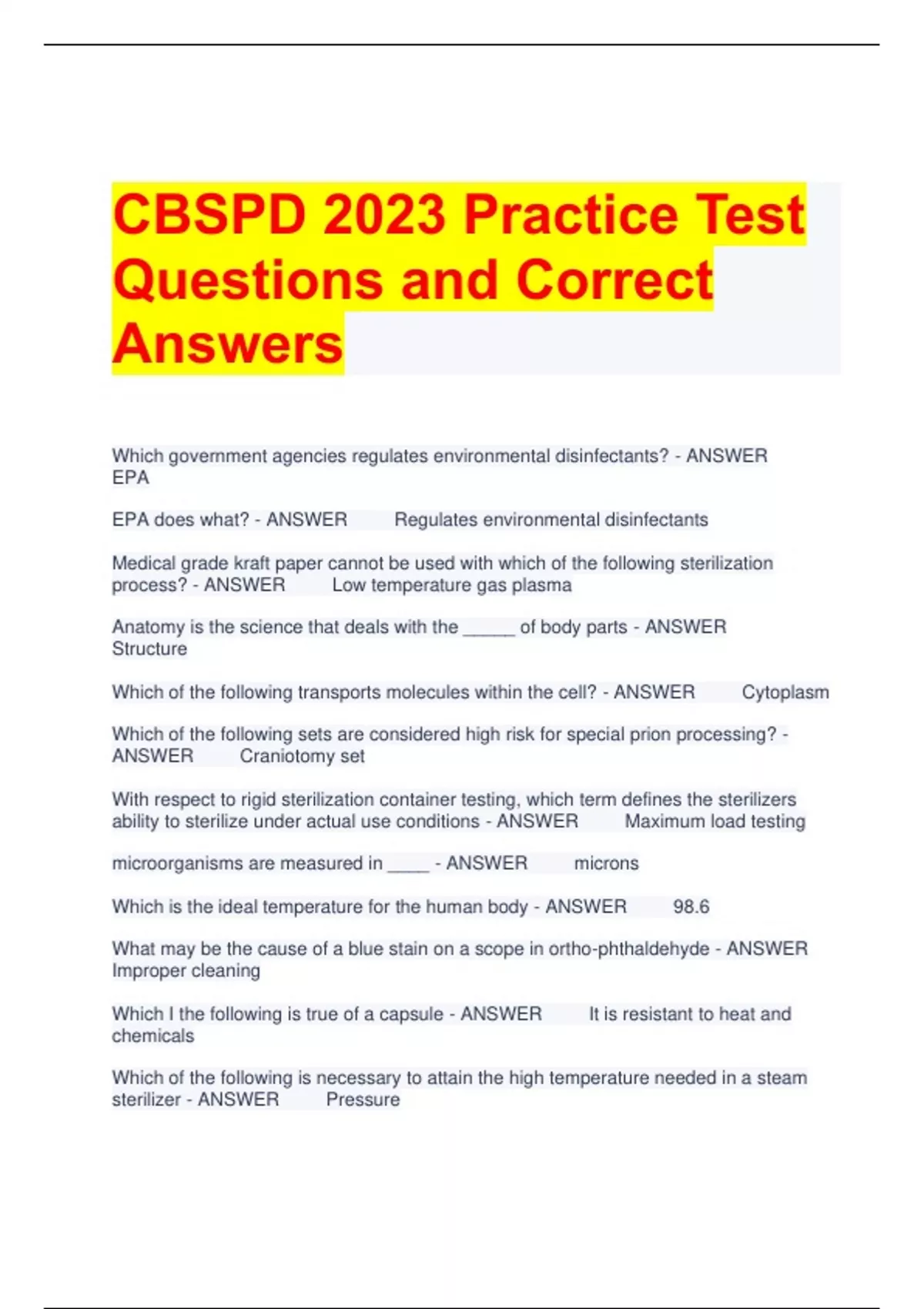 CBSPD 2023 Practice Test Questions and Correct Answers CBSPD Stuvia US