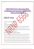 NRNP 6568 Week 1 Discussion 2023: Certification and Licensure COMPLETE WELL ENLIGHTEN